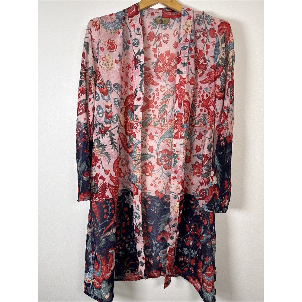 Jorja Kimono Duster XL sheer, open-front, bohemian romantic Floral Long Sleeve
